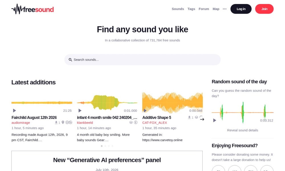 Freesound官网首页预览