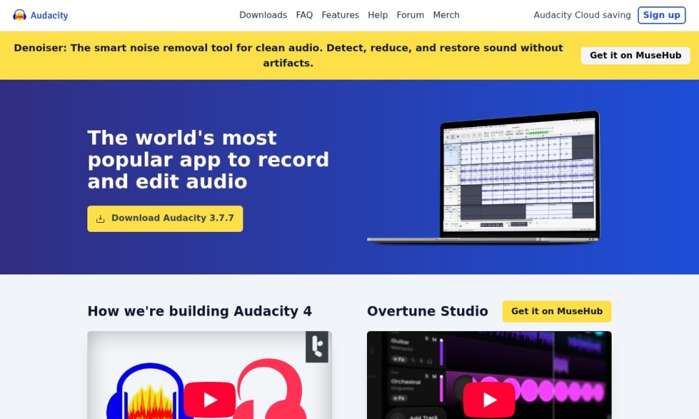 Audacity 音频编辑官网首页预览