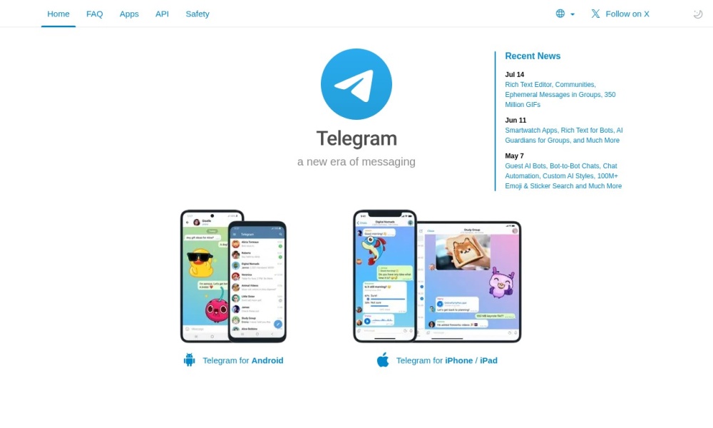 Telegram官网首页预览