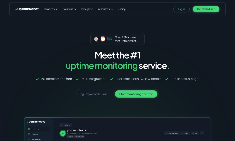 UptimeRobot官网首页预览