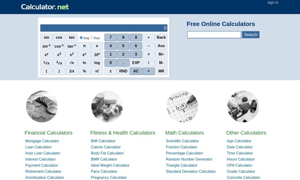 Calculator.net随机数生成器官网首页预览