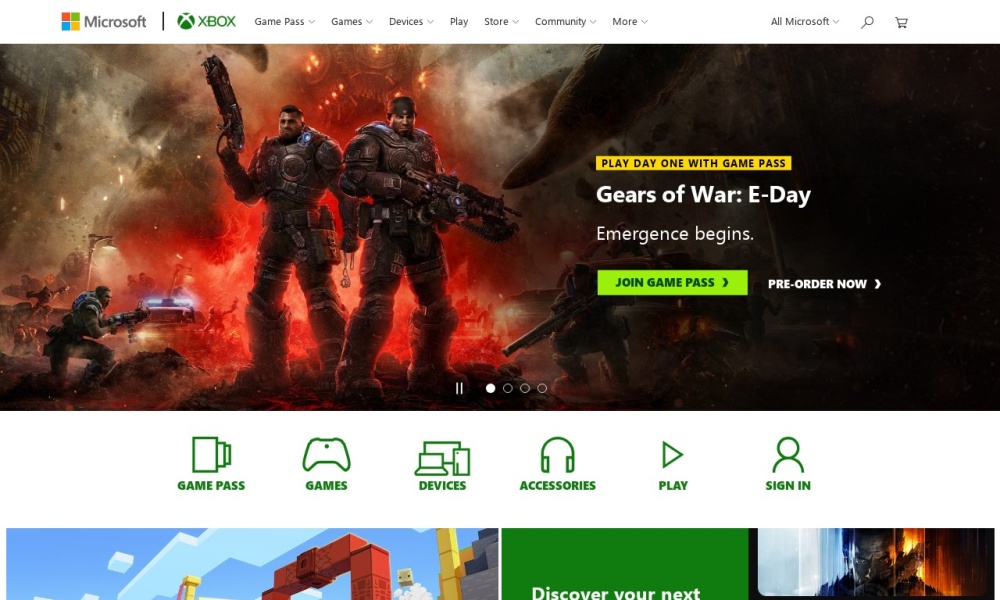 微软Xbox官网首页预览
